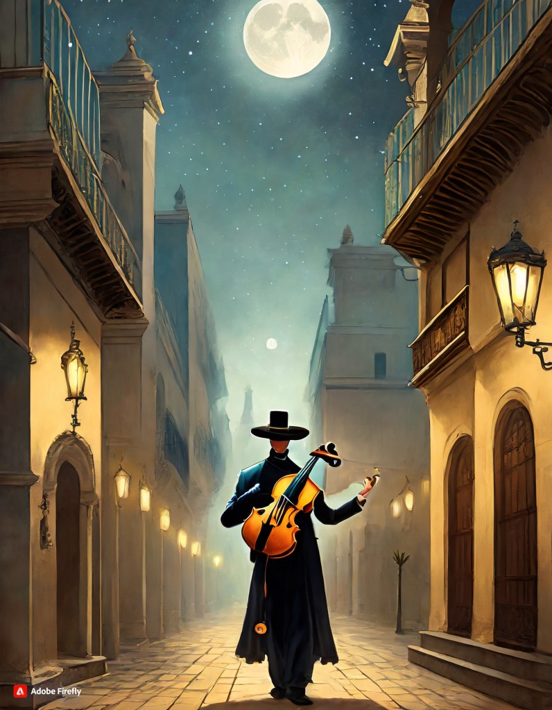 Antonio Roman Campos The Gypsy's Requiem Short Story Illustration Gypsy in Seville playing Violin Spain Spanish